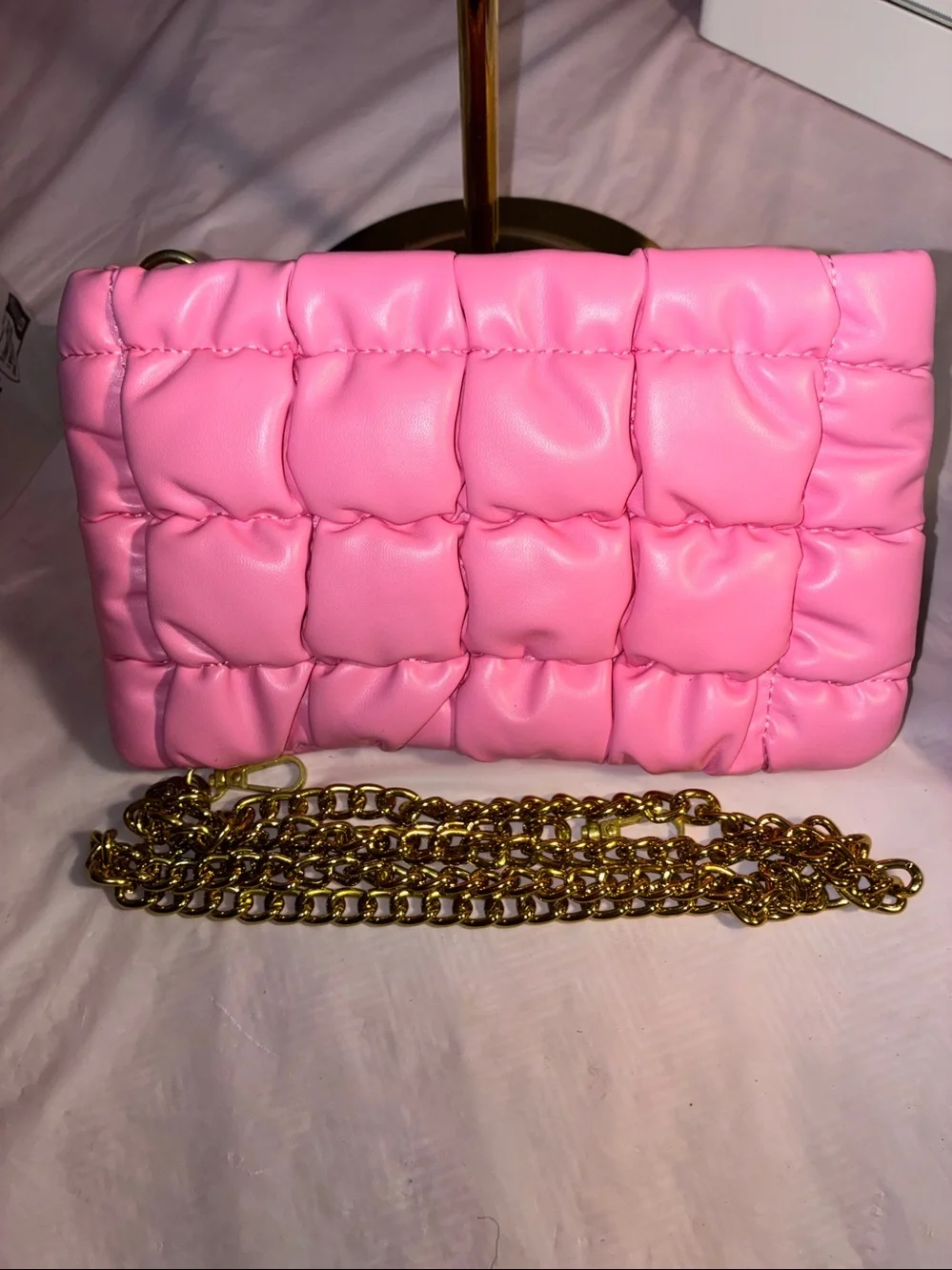 NWOT! Pink Quilted Wristlet Clutch with Gold Chain Strap